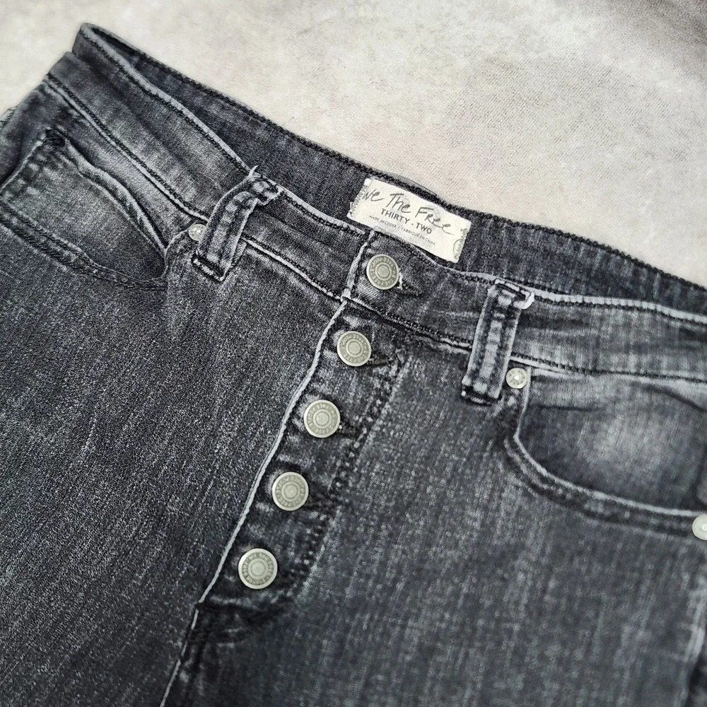 Free People We The Free Just Float On Flare Jeans Black High Rise Button Fly 32